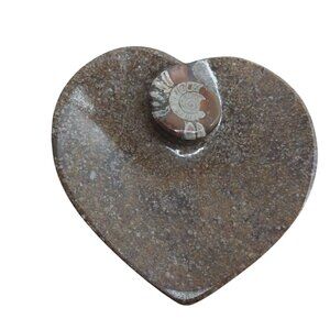 Marble Stone Heart Trinket Dish with Ammonite Fossil